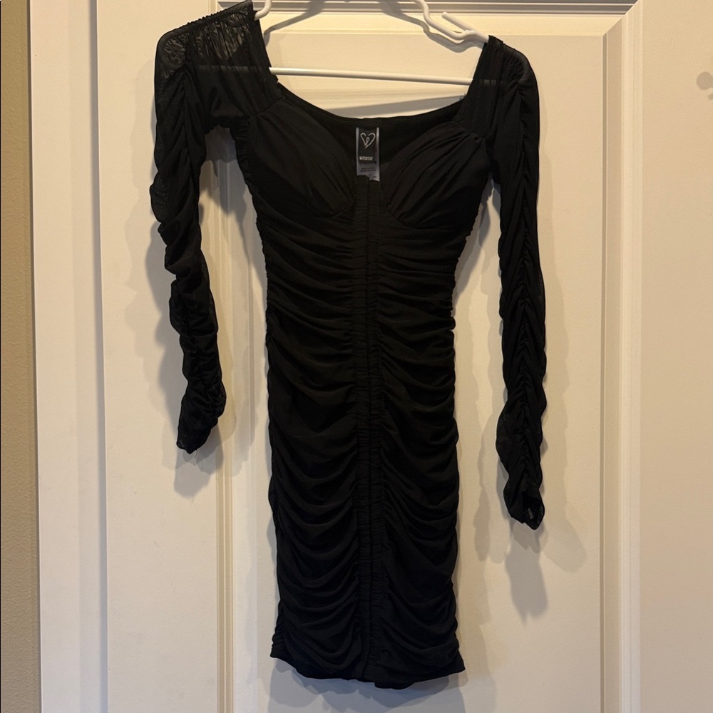 Windsor Long Sleeve Black Ruched Dress